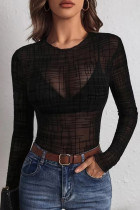 Black Sexy Leopard Print Patchwork O Neck Tops