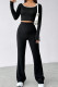 Black Casual Patchwork Contrast U Neck Long Sleeve Two Pieces