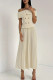 Apricot Elegant Solid Color Buttons Patchwork Pleated Off Shoulder Short Sleeve Two Pieces