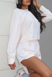 Light Pink Casual Solid Color Draw String Pocket Patchwork O Neck Long Sleeve Two Pieces