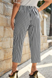 Turquoise Casual Stripe Draw String Patchwork Plus Size 