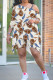 Apricot Casual Print Irregular Oblique Collar Plus Size Two Pieces