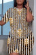 Stripe Casual Print Basic O Neck Short Sleeve Two Pieces