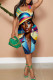 Blue Casual Figure Print Basic U Neck Vest Dresses