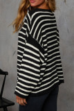 Black Brown Casual Stripe Patchwork Oblique Collar Tops