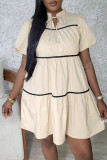 Cream White Sexy Patchwork Strap Design Contrast O Neck A Line Dresses