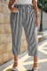 Black Casual Stripe Draw String Patchwork Plus Size 