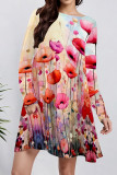 Pink Casual Print Pocket Patchwork O Neck A Line Dresses