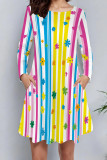 Pink Casual Print Pocket Patchwork O Neck A Line Dresses