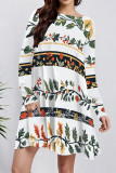 White Casual Print Pocket Patchwork O Neck A Line Dresses