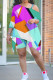 Multicolor Casual Print Irregular Oblique Collar Plus Size Two Pieces