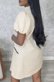 Cream White Sexy Patchwork Strap Design Contrast O Neck A Line Dresses