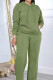 Army Green Casual Solid Color Draw String Pocket Patchwork Slit Hooded Long Sleeve Two Pieces