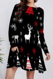 White Casual Print Pocket Patchwork O Neck A Line Dresses