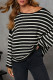 Black And White Casual Stripe Patchwork Oblique Collar Tops