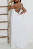 Pink Casual Solid Color Backless Spaghetti Strap Long Dresses (Without Belt)