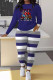 Blue Casual Print Patchwork O Neck Long Sleeve Two Pieces