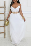 Pink Casual Solid Color Backless Spaghetti Strap Long Dresses (Without Belt)