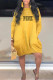 Gold Casual Letter Print Pocket O Neck Long Sleeve Dresses
