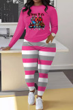 Blue Casual Print Patchwork O Neck Long Sleeve Two Pieces