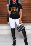 Black Casual Street Letter Print O Neck T-Shirts
