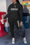 Color Blue Casual Street Letter Print Draw String Pocket Hooded Long Sleeve Two Pieces