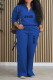 Blue Casual Street Letter Print Pocket Zipper Turndown Collar Long Sleeve Two Pieces