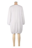 Red Casual Letter Print Pocket O Neck Long Sleeve Dresses