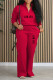 Red Casual Street Letter Print Pocket Zipper Turndown Collar Long Sleeve Two Pieces