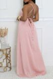 Pink Casual Solid Color Backless Spaghetti Strap Long Dresses (Without Belt)