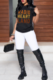 Black Casual Street Letter Print O Neck T-Shirts