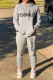 Grey Casual Street Letter Print Draw String Pocket Hooded Long Sleeve Two Pieces