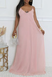 Pink Casual Solid Color Backless Spaghetti Strap Long Dresses (Without Belt)