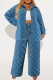 Blue Casual Plaid Buckle Patchwork Zipper Turndown Collar Plus Size Two Pieces