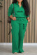 Green Casual Street Letter Print Pocket Zipper Turndown Collar Long Sleeve Two Pieces
