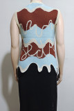 Multicolor Street Print Patchwork Contrast V Neck Tops