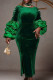 Green Elegant Solid Color Patchwork Slit Beading Zipper O Neck Evening Dresses