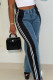 Blue Casual Stripe Buttons Patchwork Zipper High Waist Loose Denim Jeans