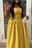 Yellow Casual Solid Color Backless Spaghetti Strap Long Dresses
