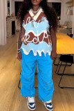 Multicolor Street Print Patchwork Contrast V Neck Tops