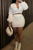 White Street Solid Color Patchwork Zipper Zipper Collar Long Sleeve Two Pieces