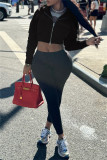 Red Casual Solid Color Zipper Hooded Outerwear