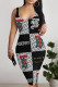 Black Gray Sexy Letter Print Contrast U Neck Printed Dresses