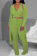 Green Casual Solid Color Draw String Patchwork V Neck Long Sleeve Three Pieces