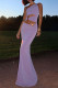 Purple Elegant Solid Color Hollow Out Patchwork Backless High Slit Oblique Collar Long Dresses