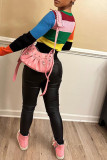 Yellow Casual Colorblock Flowers Pocket Patchwork O Neck Tops