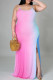 Gradient Color Sexy Gradient Color Patchwork Backless High Slit Spaghetti Strap Sling Plus Size Dresses