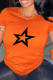 Orange Casual Street The stars Print O Neck T-Shirts