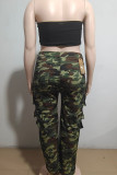 Camouflage Casual Camouflage Print Pocket Buttons Patchwork Zipper Regular Mid Waist Straight Full Print Bottoms