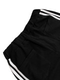 Black Casual Stripe Pocket Patchwork Contrast Loose Mid Waist Wide Leg Patchwork Bottoms